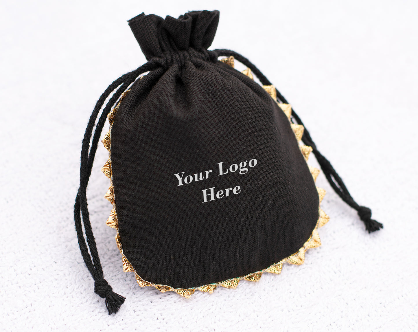 Pack of 100 - Onyx Black Designer Pouch With Logo For Jewelry Packaging in Bulk