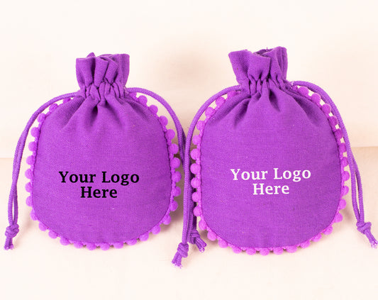 Pack of 100 - Purple Designer Pouch With Logo For Jewelry Packaging in Bulk