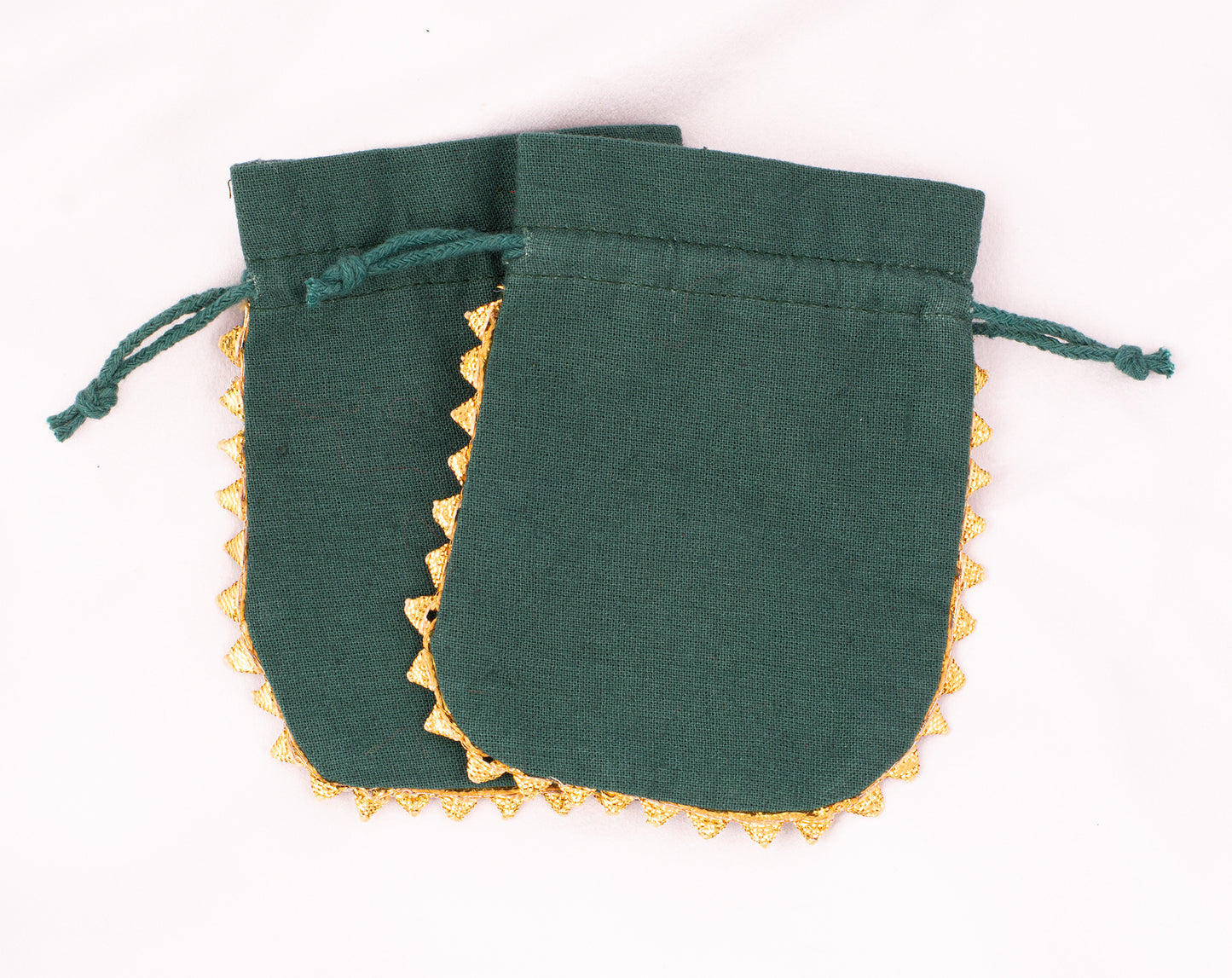 Pack of 100 - Round Golden Lace Green Drawstring Designer Pouch With Logo