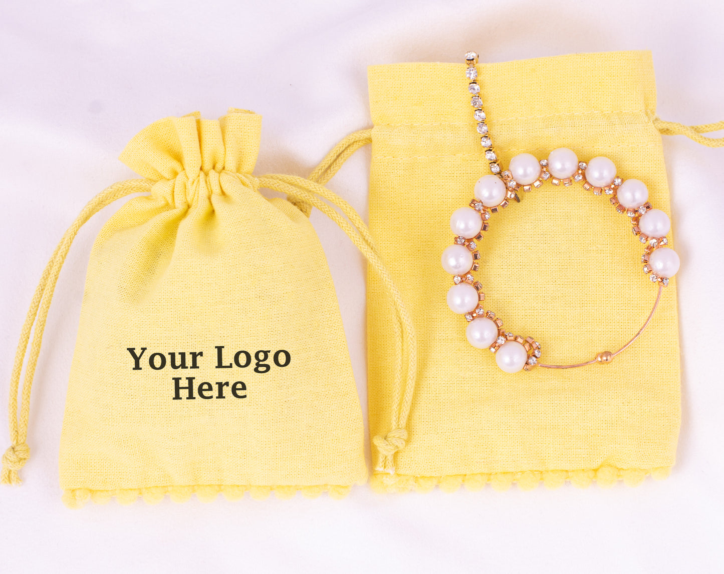 100pcs Custom Cotton Drawstring Pouches With Logo for Brand Packaging