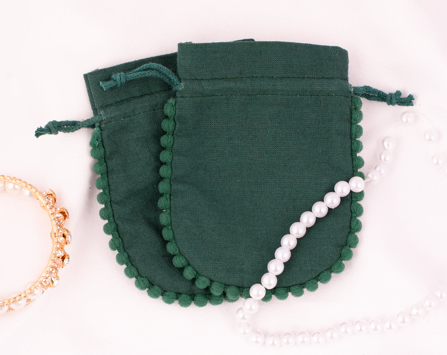 100pcs Round Green Cotton Drawstring Designer Pouch Wholesale