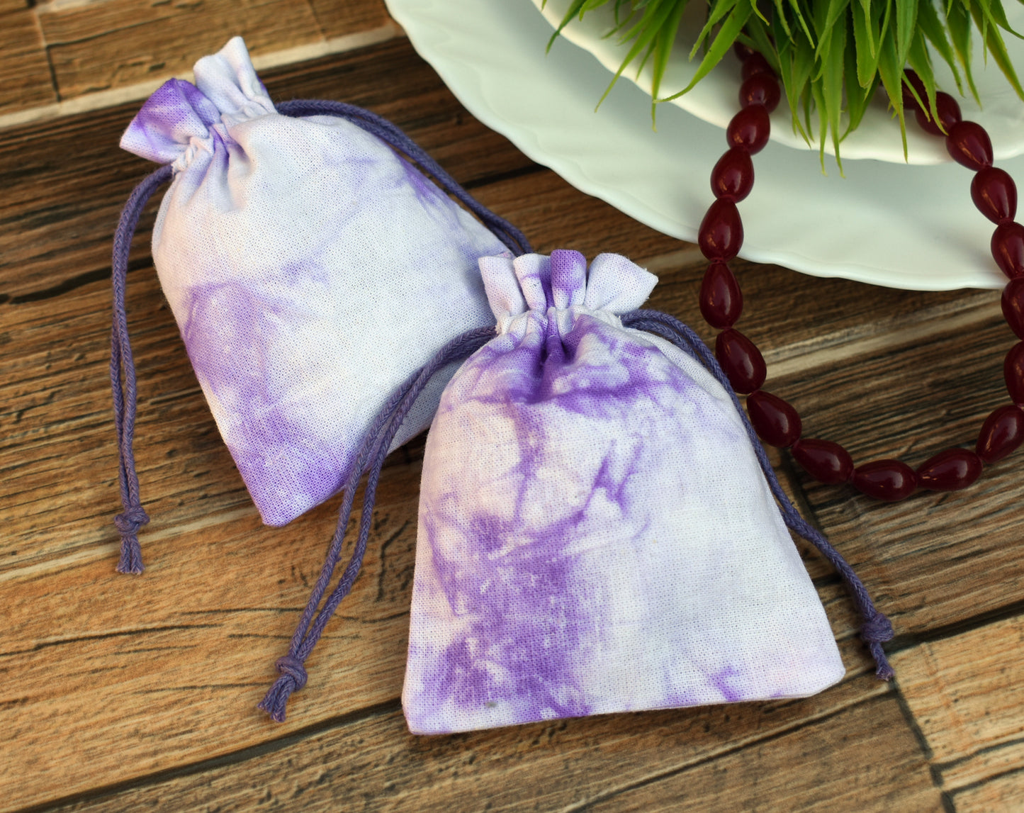 Pack of 100 - Lavender Purple Tie Dye Cotton Pouches With Logo