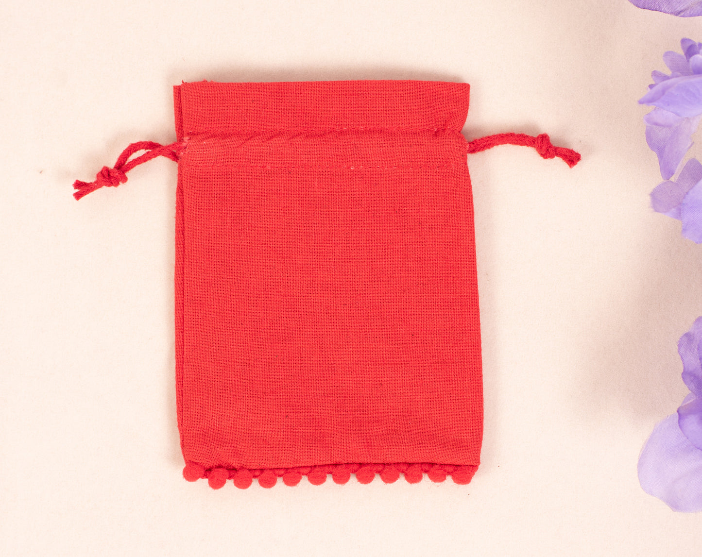 100pcs Red Designer Cotton Drawstring Pouches With Logo for Jewelry Brands