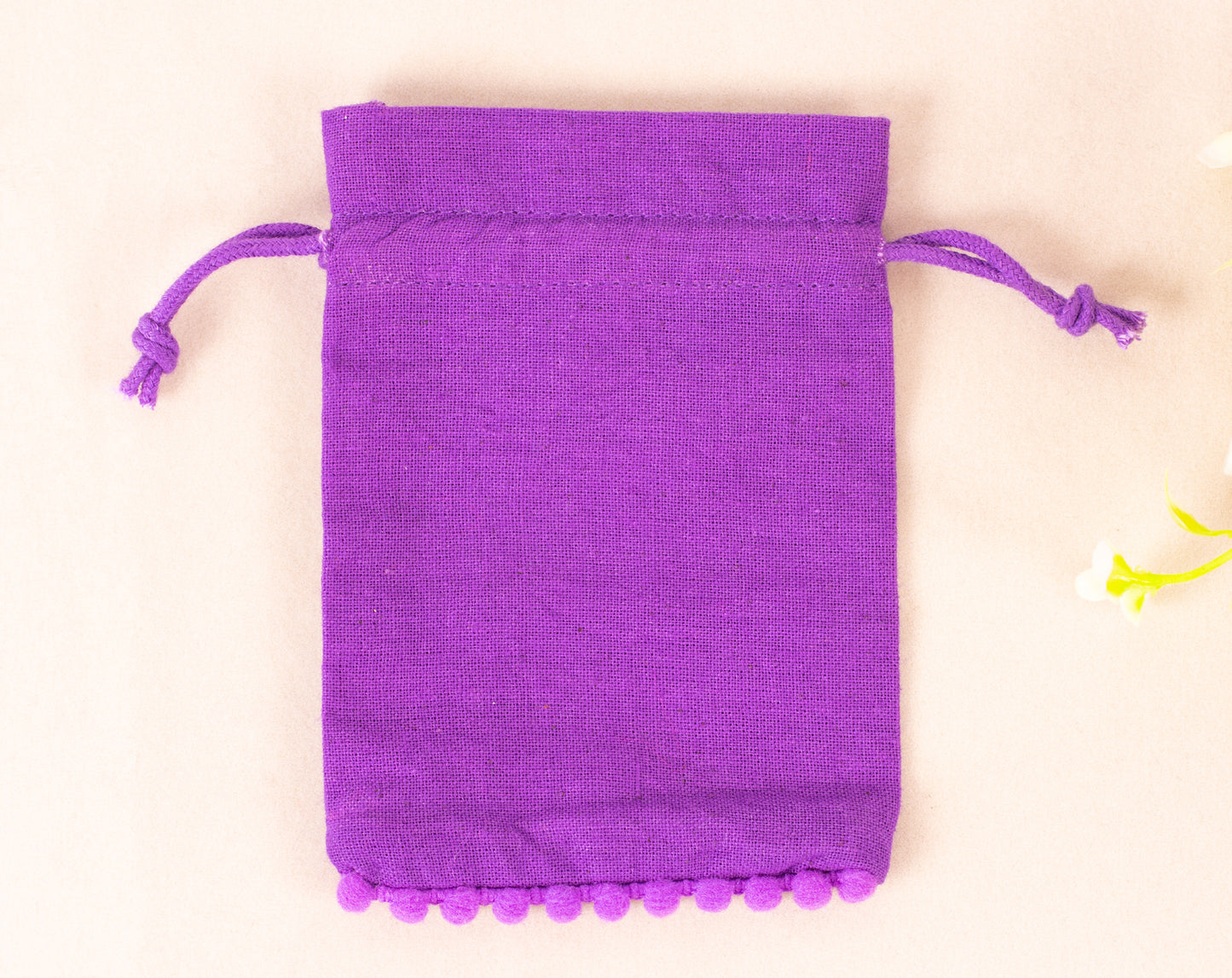 100pcs Purple Designer Pure Cotton Drawstring Pouch With Logo, Custom Jewelry Pouches