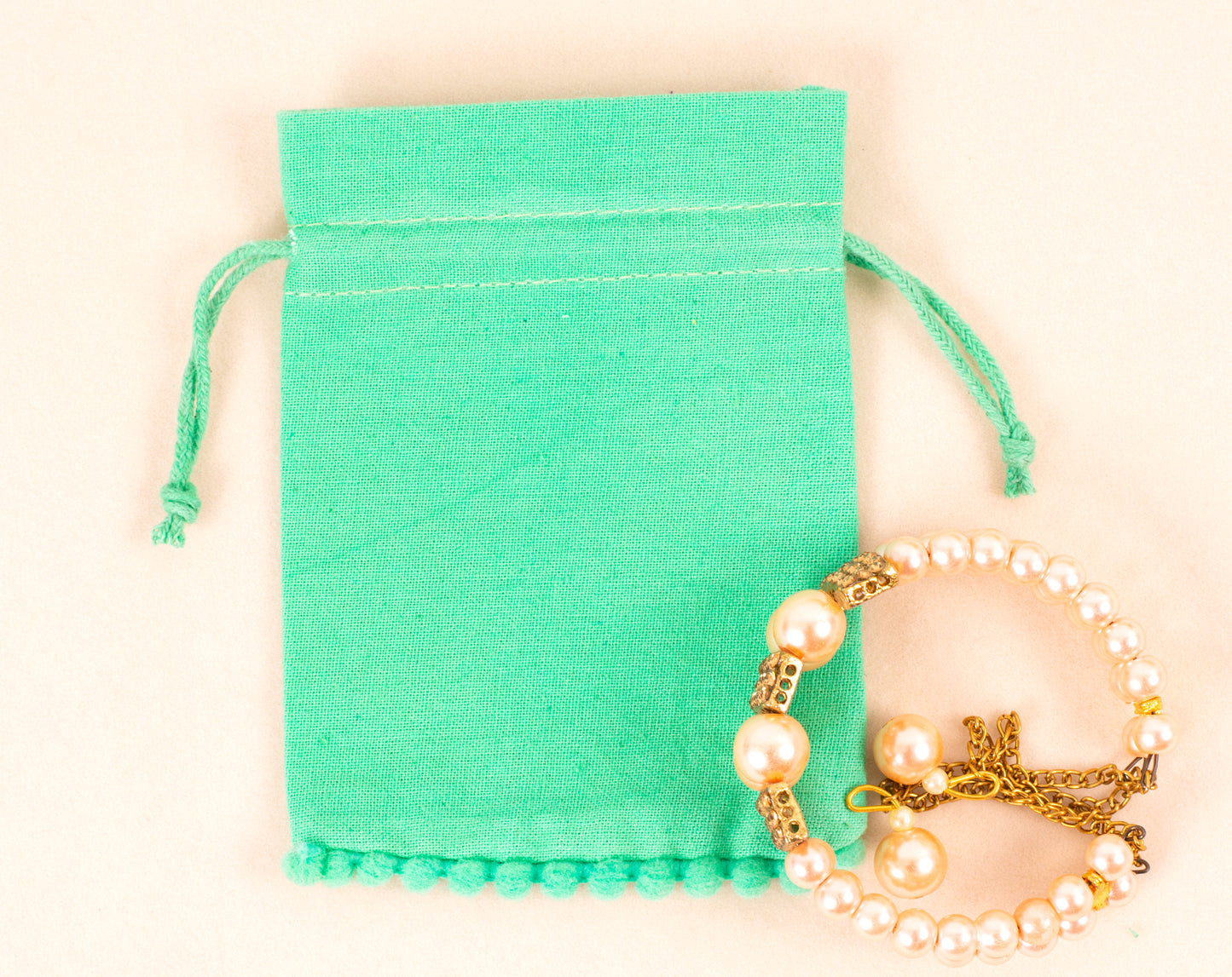 100pcs Sea Green Designer Cotton Drawstring Pouch With Logo in Wholesale