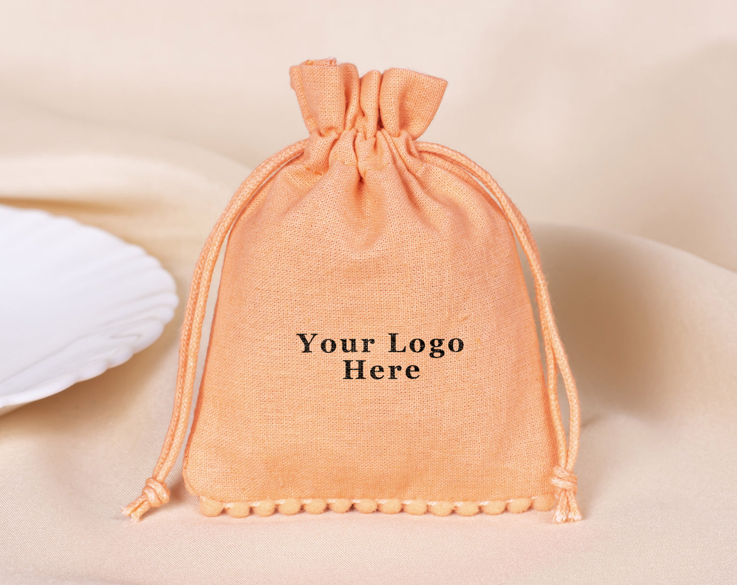 100pcs Light Orange Custom Designer Cotton Drawstring Pouch With Logo