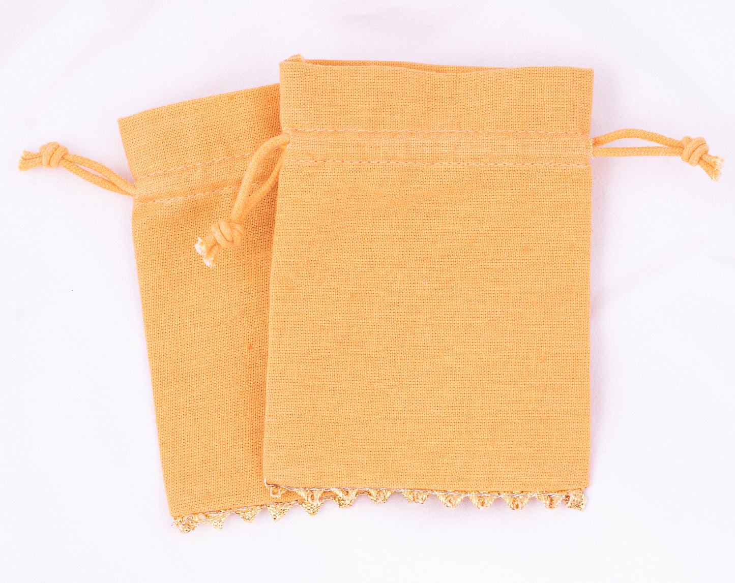 Yellow Gold Designer Pure Cotton Drawstring Jewelry Pouch With Logo