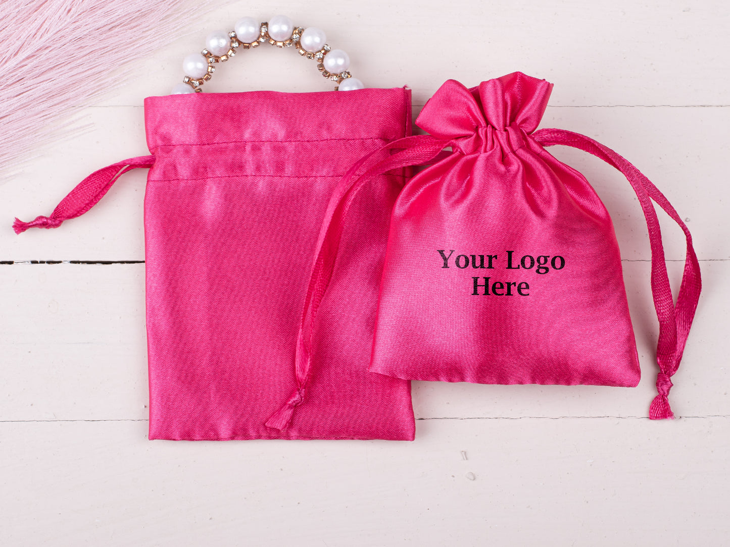 100pcs Luxury Satin Drawstring Pouch With Logo in Wholesale