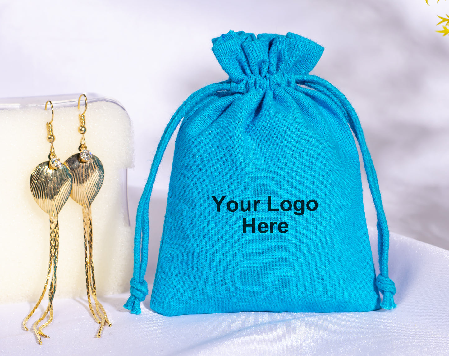 100pcs Turquoise Cotton Drawstring Bags With Logo in Wholesale & Bulk