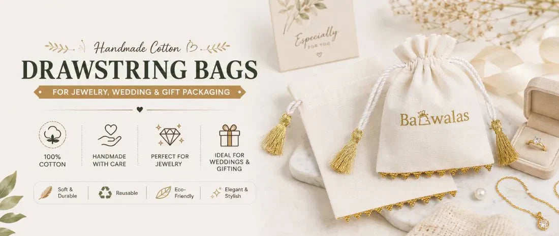 Elegant Handmade Cotton Drawstring Bags for Jewelry, Wedding & Gift Packaging