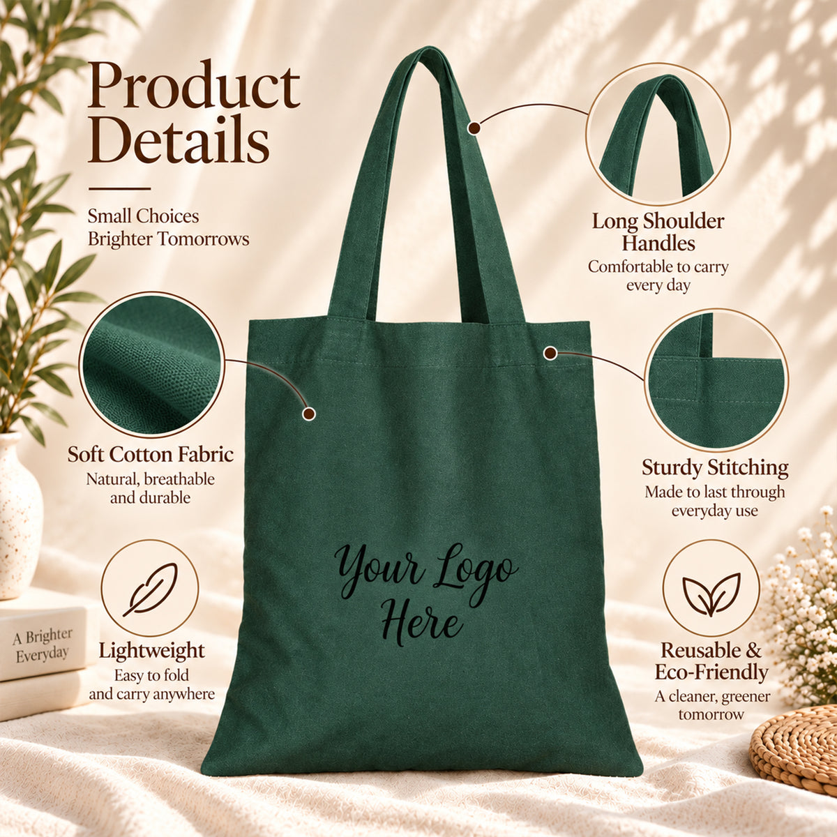 25pcs - Custom Logo Cotton Tote Bag for Retail Store Branding