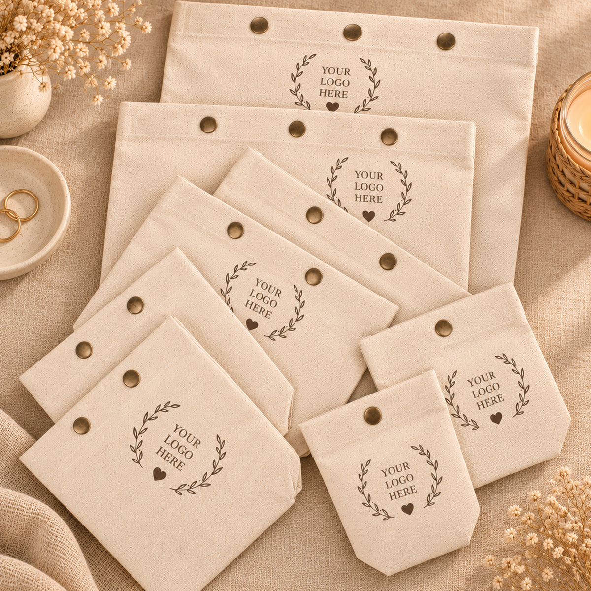 100pcs Cotton Snap Pouches with Base | Reusable Pouches