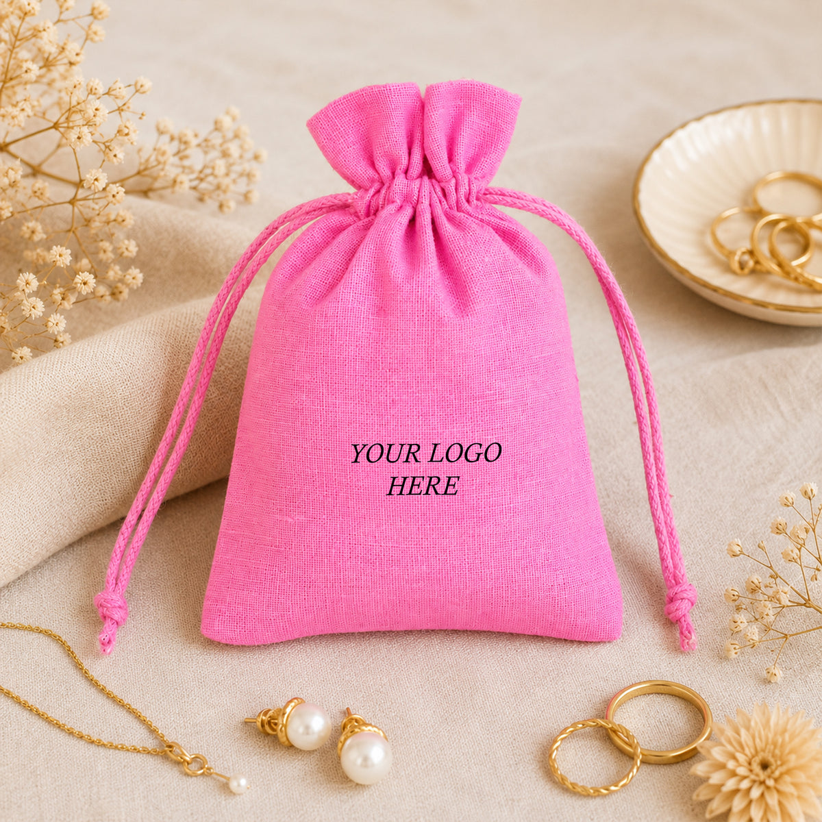 100pcs - Branded Cotton Jewelry Pouches | Custom Drawstring Bags for Jewelry Packaging