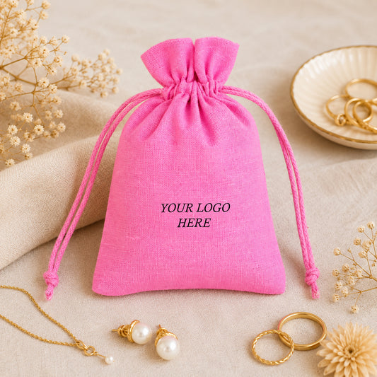 100pcs - Branded Cotton Jewelry Pouches | Custom Drawstring Bags for Jewelry Packaging