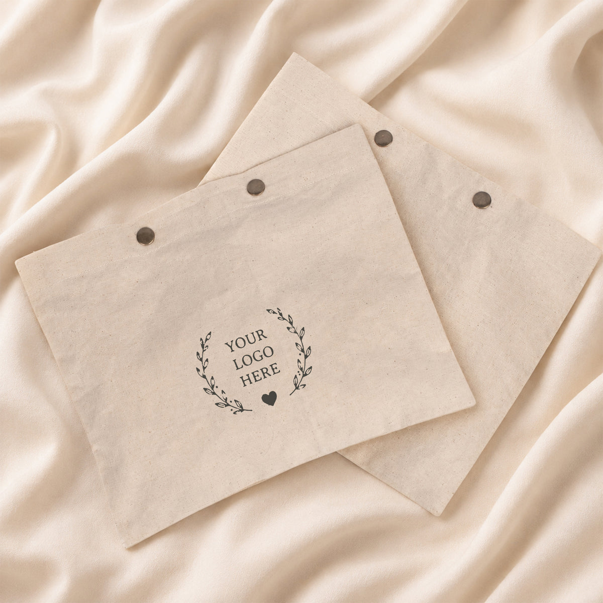 Custom Logo Cotton Snap Pouch Set of 100, Eco Friendly Jewelry Packaging Bags in Bulk