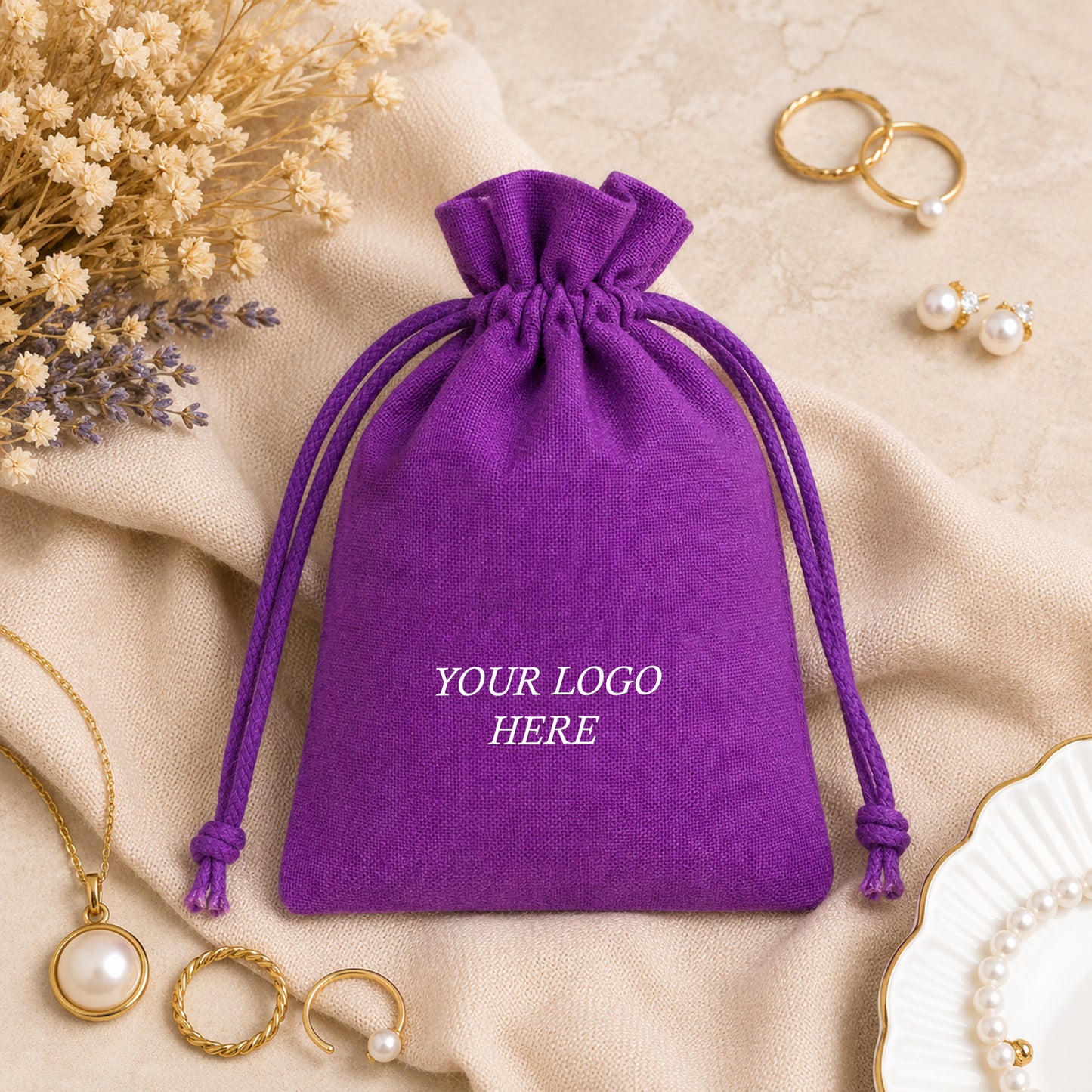 100pcs Custom Logo Jewelry Pouches | Cotton Drawstring Packaging for Jewelry Brands