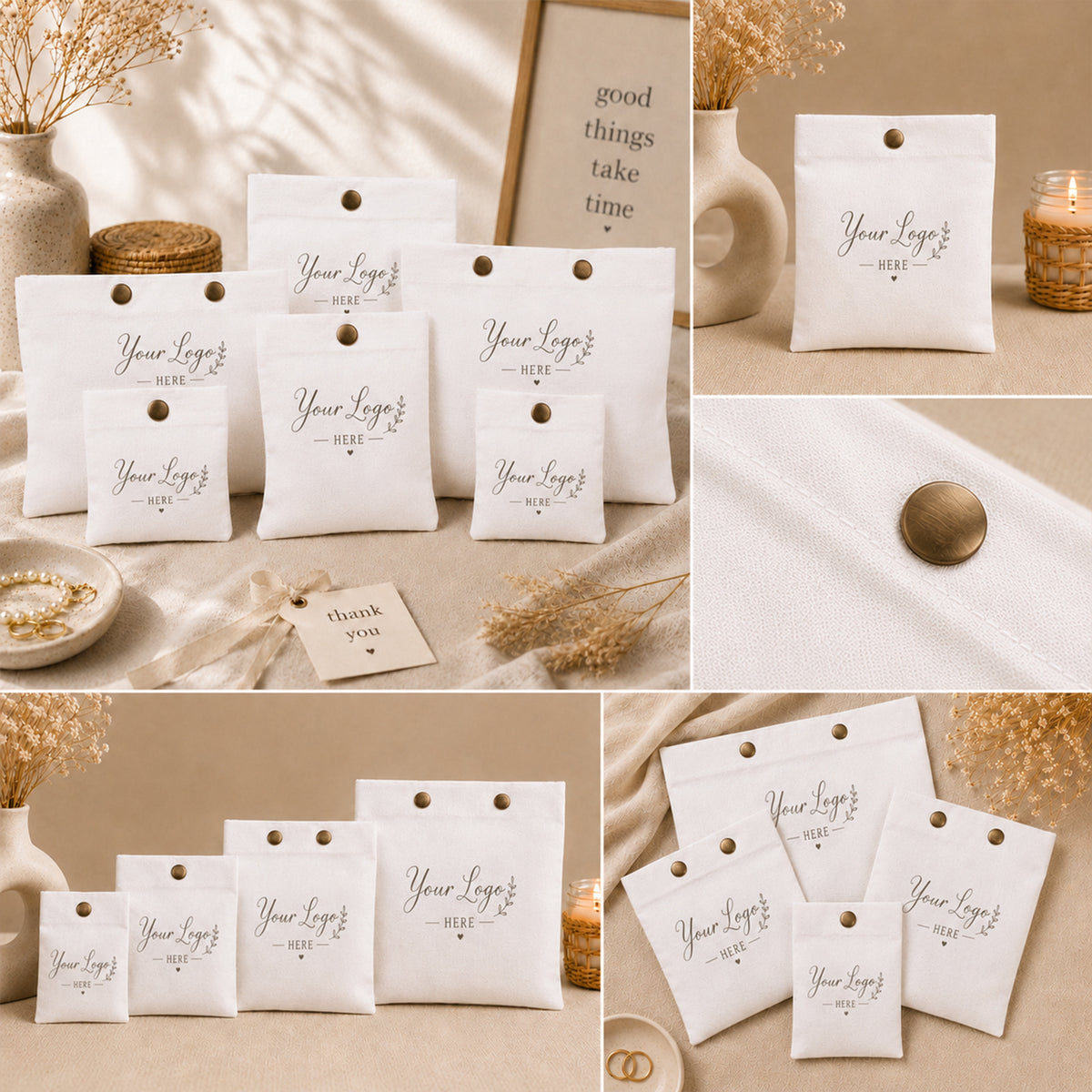 100pcs Cotton Snap Pouches | Reusable Packaging Pouches