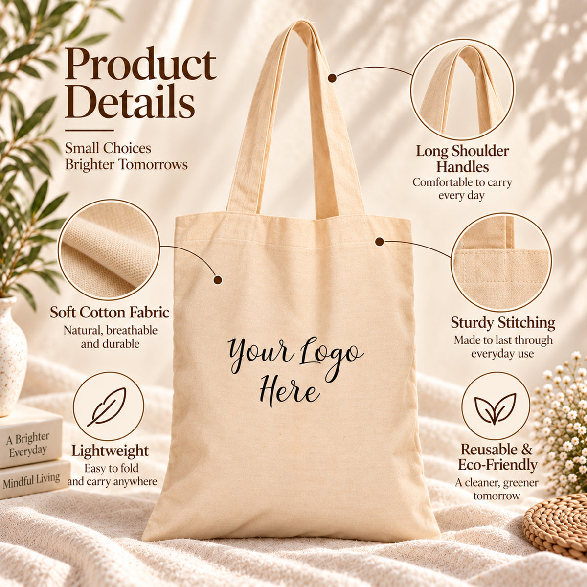 25pcs - Custom Conference Cotton Tote Bag With Company Logo