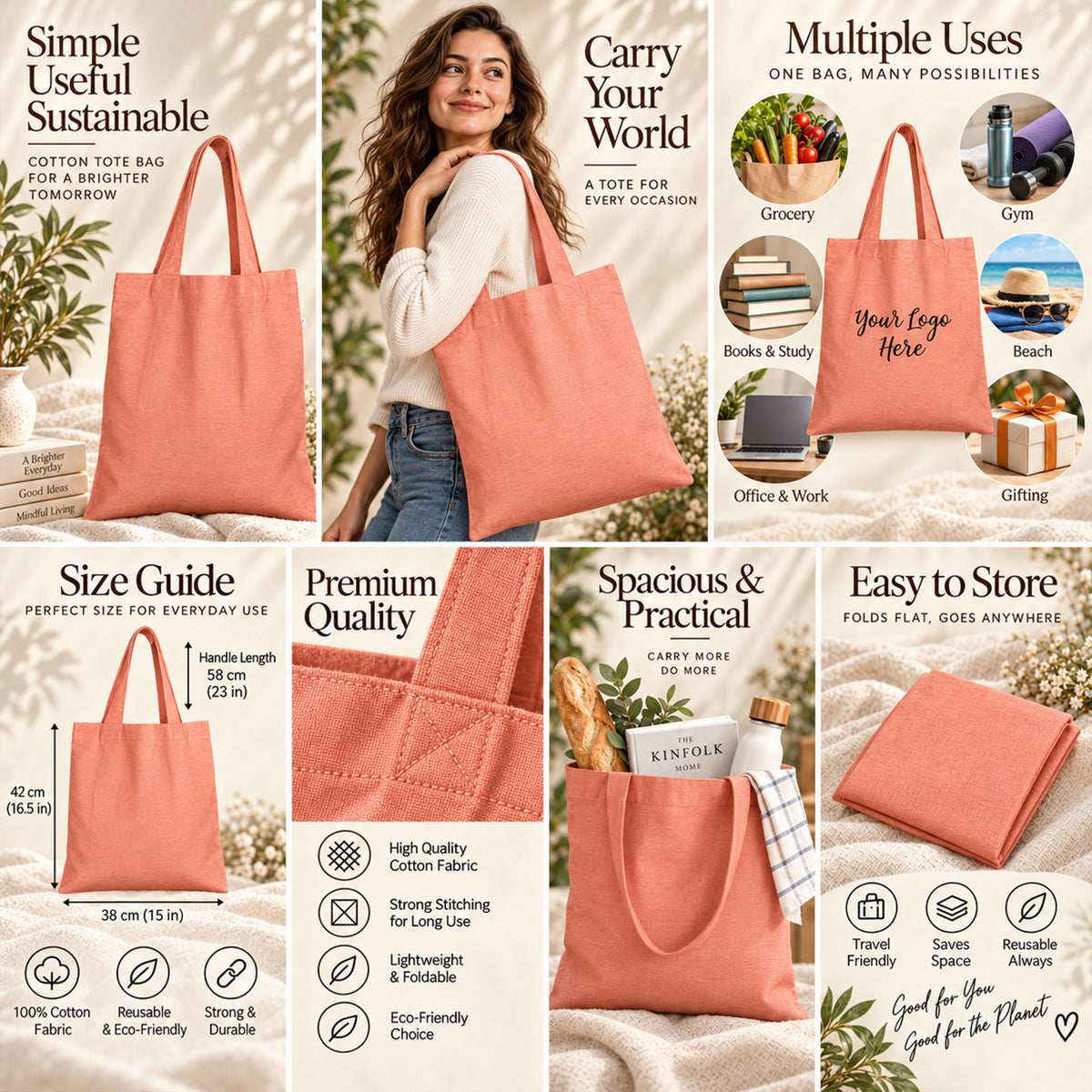 25pcs - Conference Cotton Tote Bag With Your Business Logo