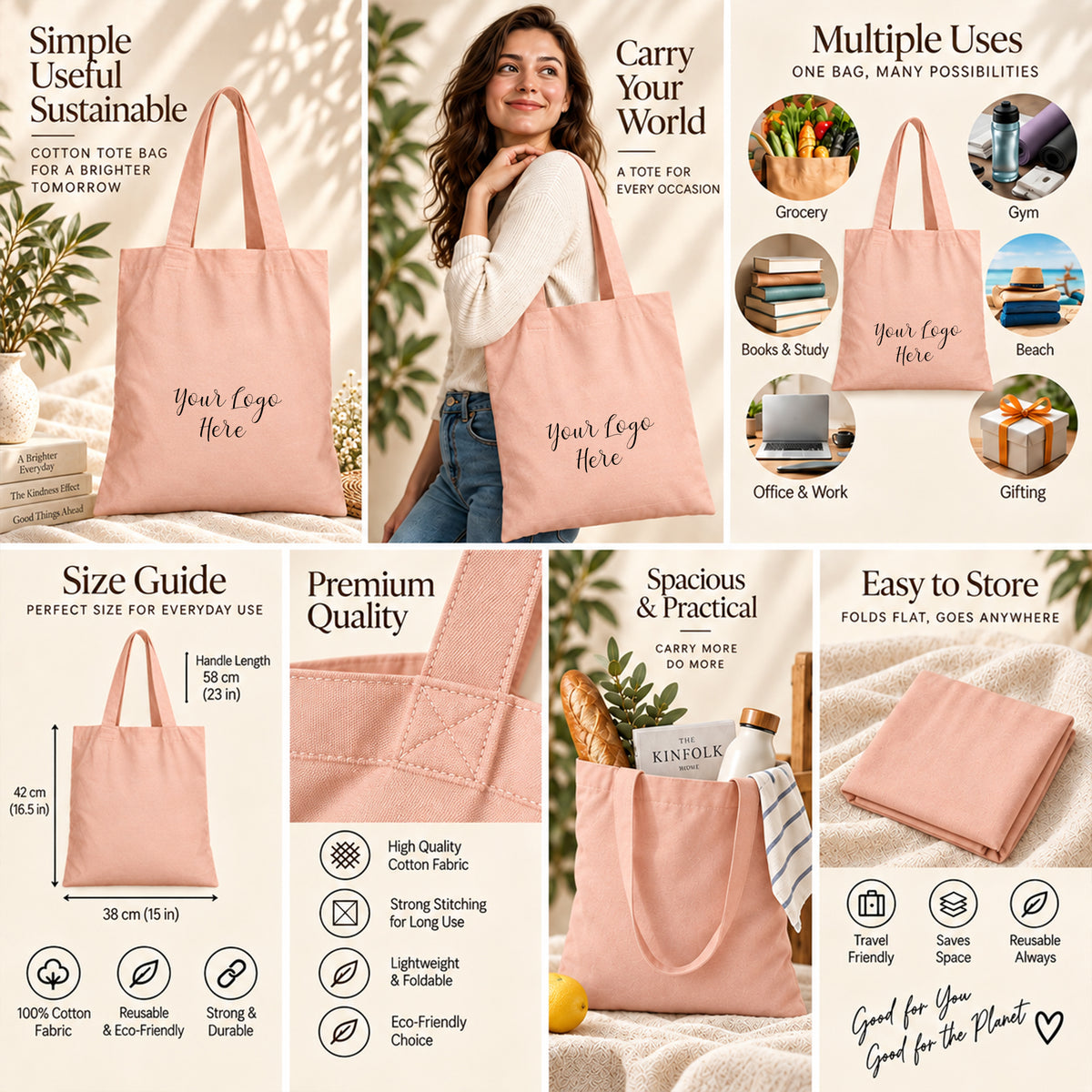25pcs - Custom Logo Cotton Tote Bag for Trade Show Events and Expos