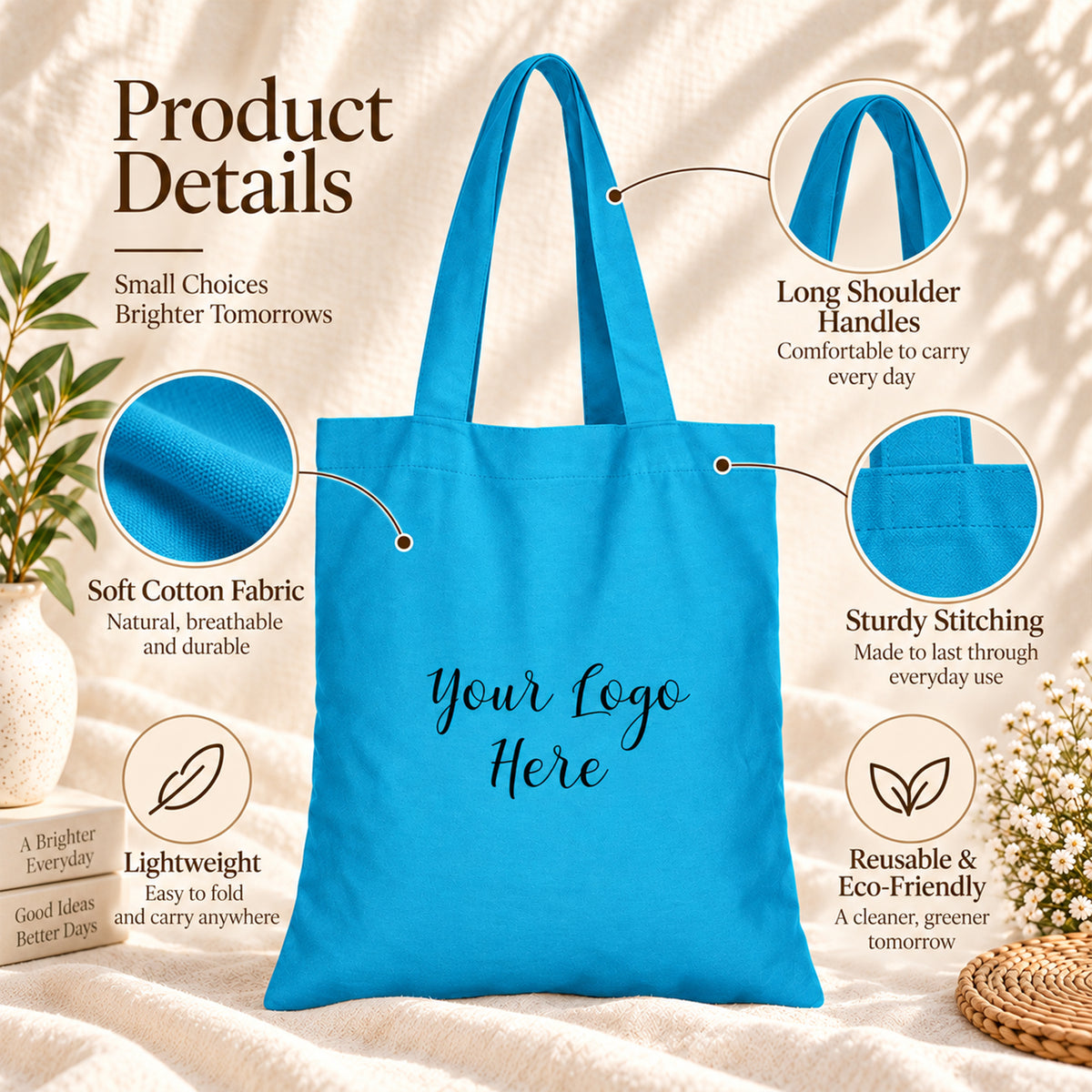 25pcs - Custom Printed Cotton Tote Bag With Your Brand Logo