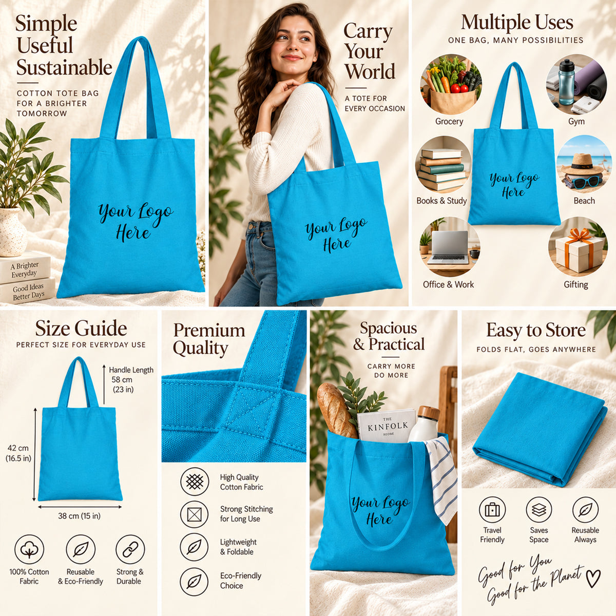 25pcs - Custom Printed Cotton Tote Bag With Your Brand Logo