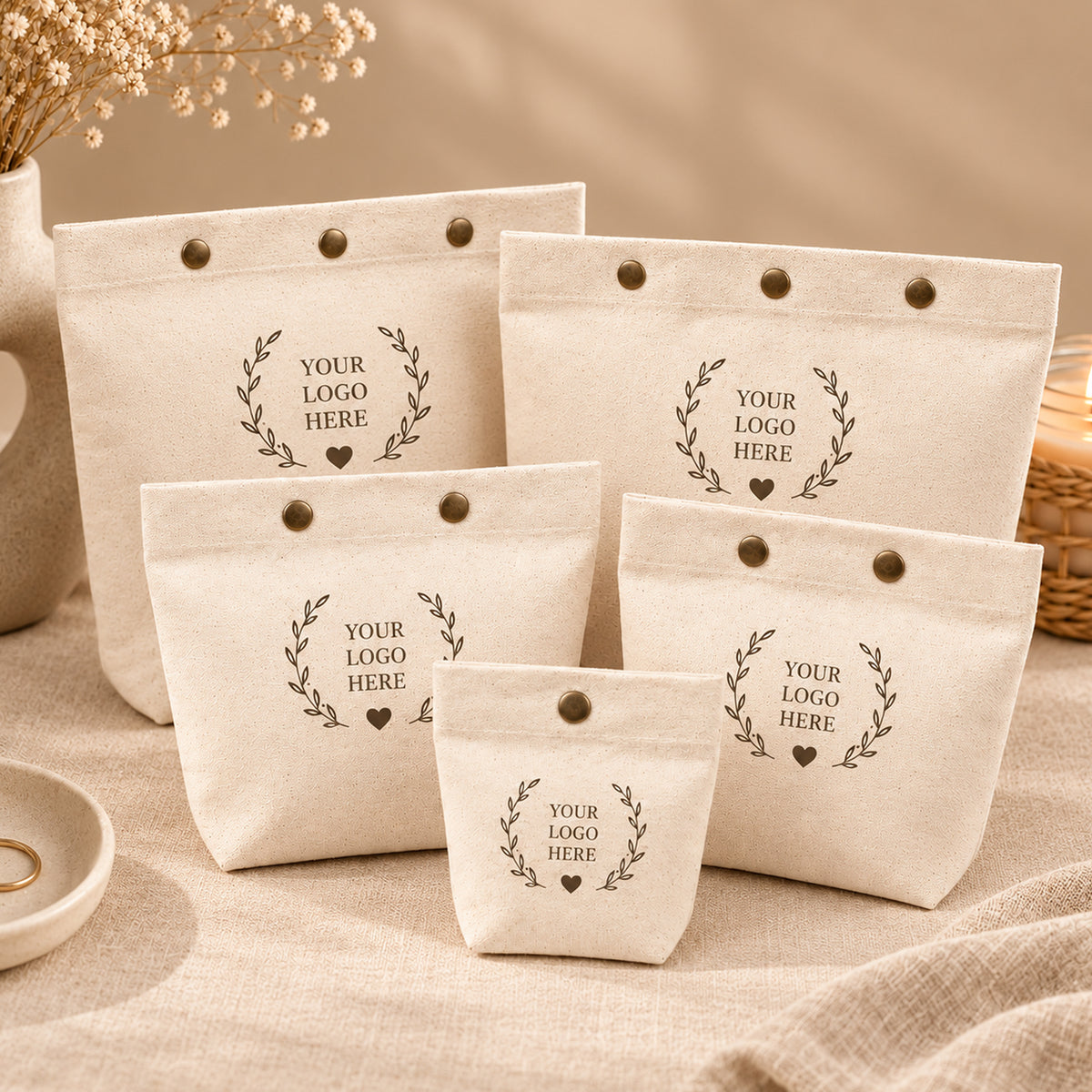 100pcs Cotton Snap Pouches with Base | Reusable Pouches