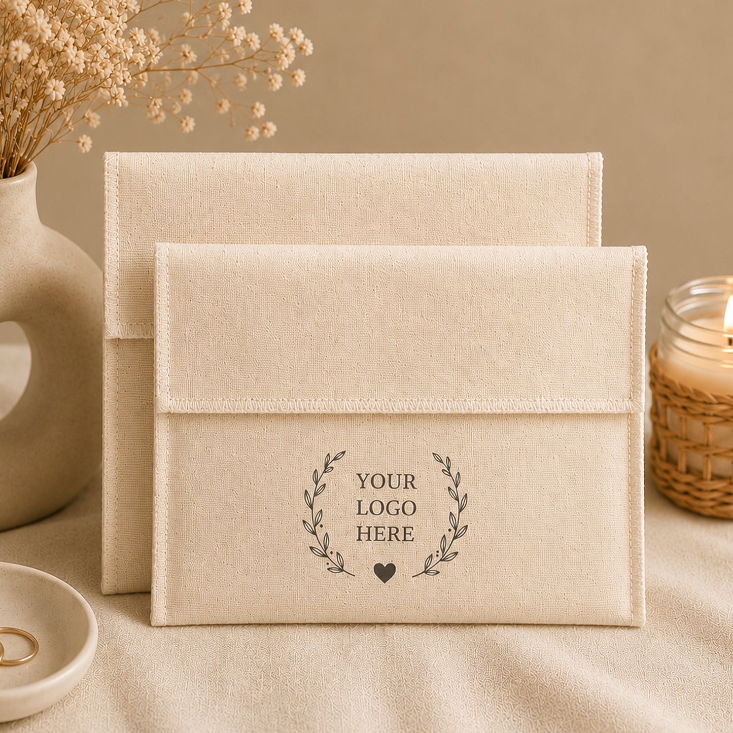 Custom Cotton Pouch Set of 100, Eco Friendly Boutique Packaging for Jewelry & Gifts with Brand Logo