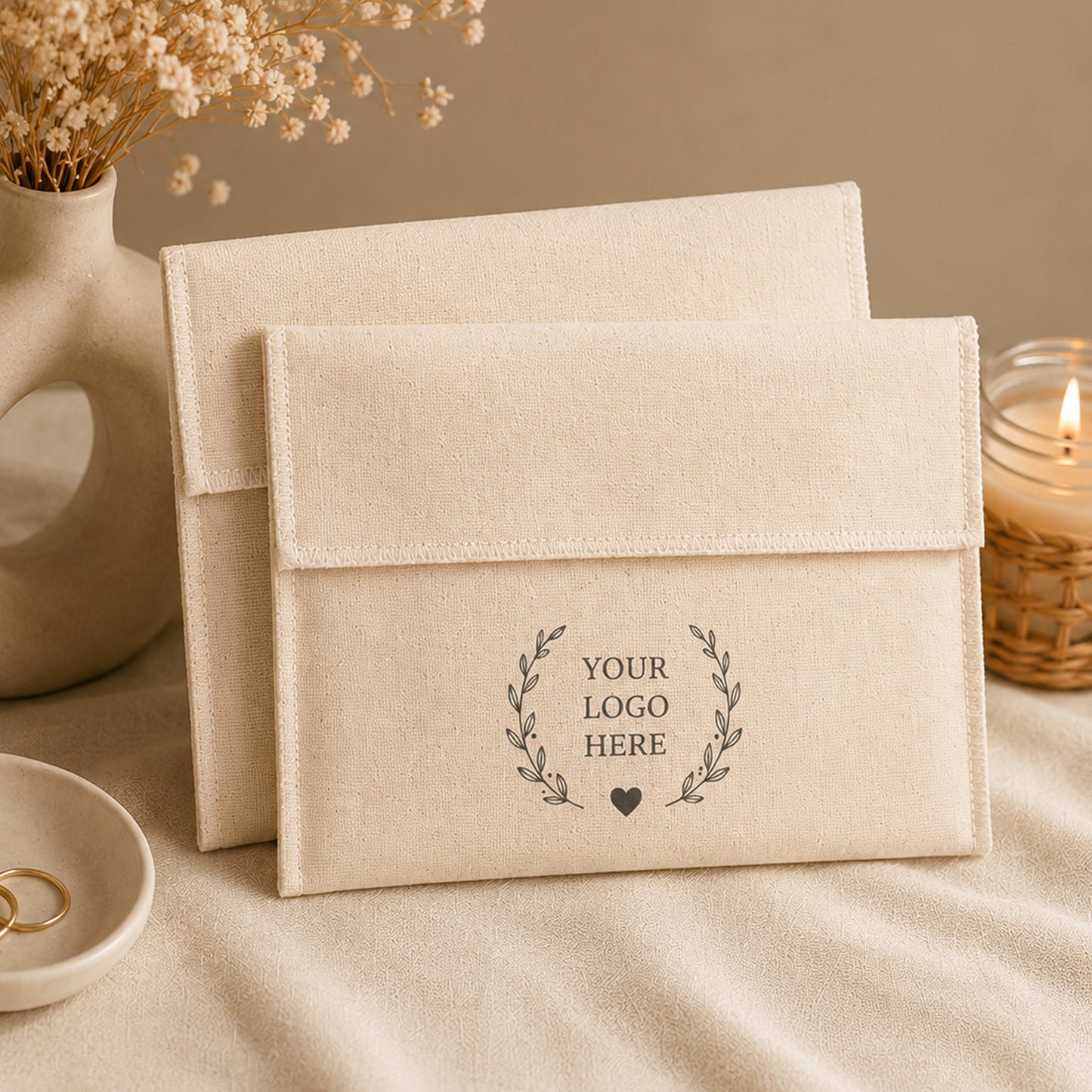 Custom Cotton Pouch Set of 100, Eco Friendly Boutique Packaging for Jewelry & Gifts with Brand Logo