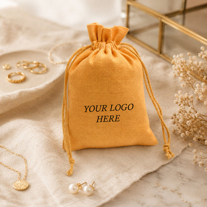 100pcs Custom Jewelry Packaging Bags | Cotton Drawstring Pouches with Logo