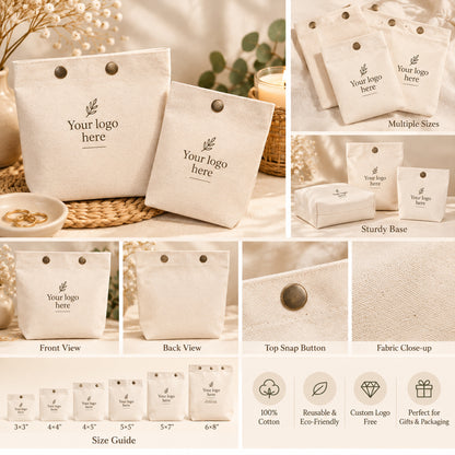 100pcs Cotton Snap Pouches with Base | Reusable Pouches