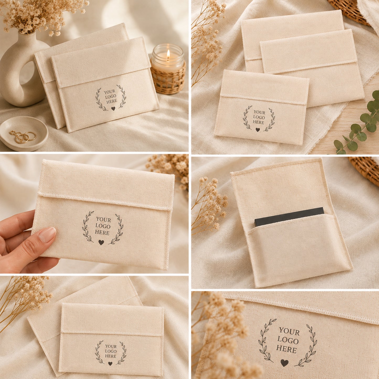 Custom Cotton Pouch Set of 100, Eco Friendly Boutique Packaging for Jewelry & Gifts with Brand Logo