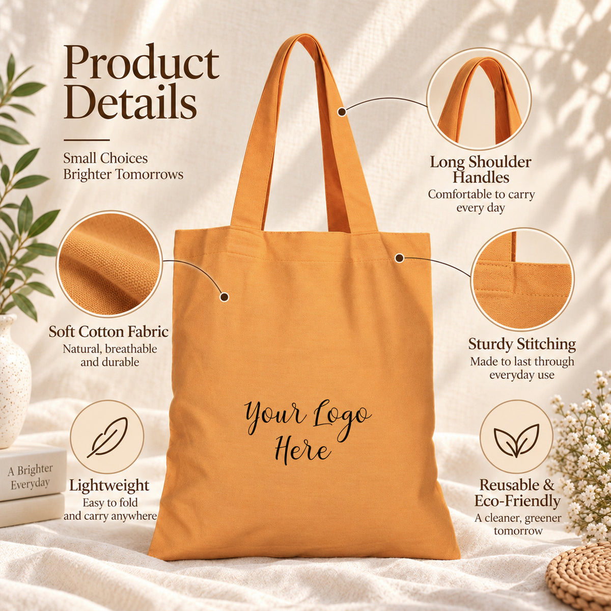 25pcs - Cotton Tote Bag With Company Logo for Everyday Use