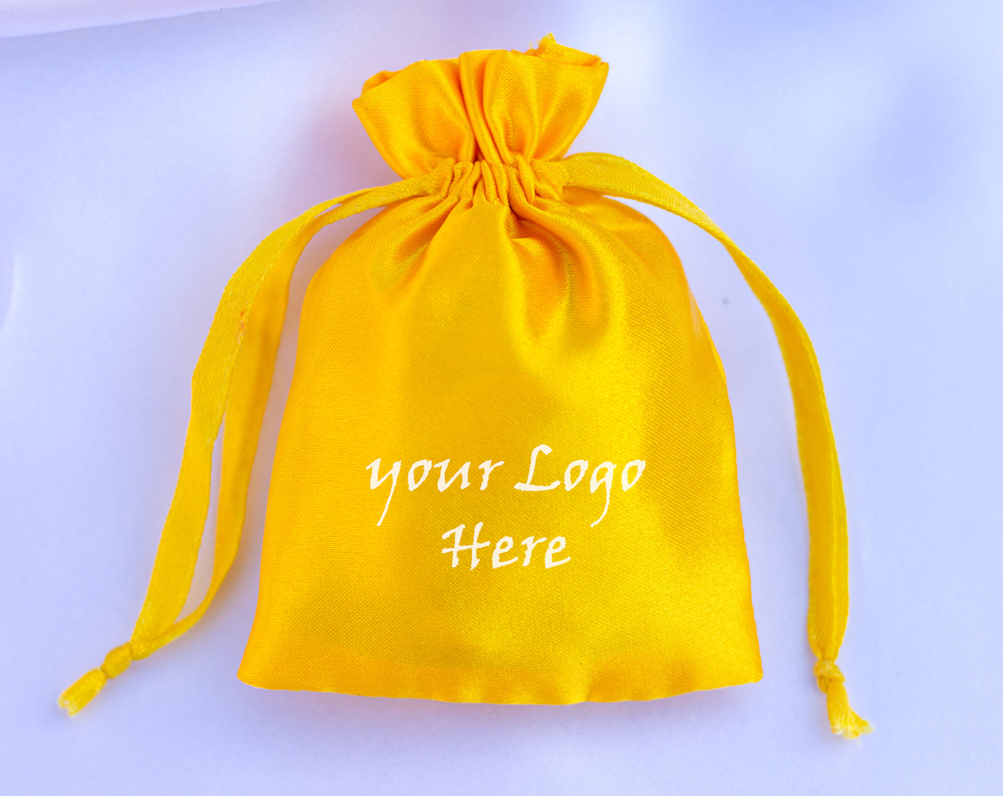 100pcs Yellow Satin Drawstring Jewelry Bags With Logo in Bulk