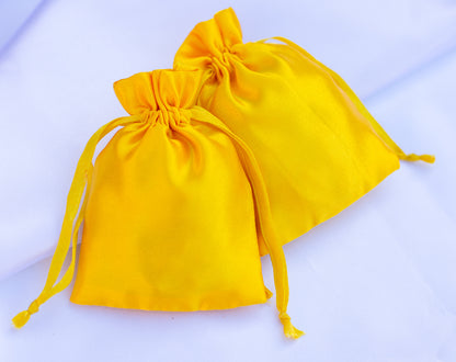 100pcs Yellow Satin Drawstring Jewelry Bags With Logo in Bulk