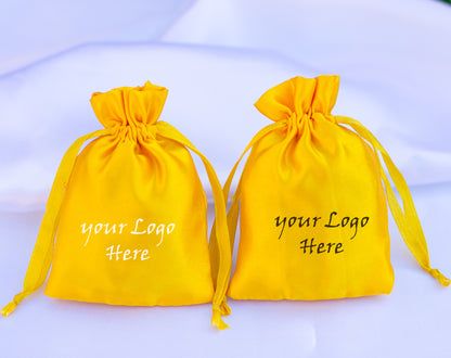 100pcs Yellow Satin Drawstring Jewelry Bags With Logo in Bulk