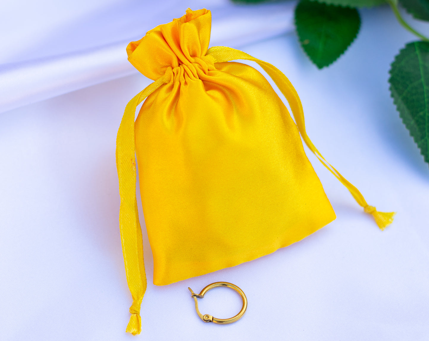 100pcs Yellow Satin Drawstring Jewelry Bags With Logo in Bulk