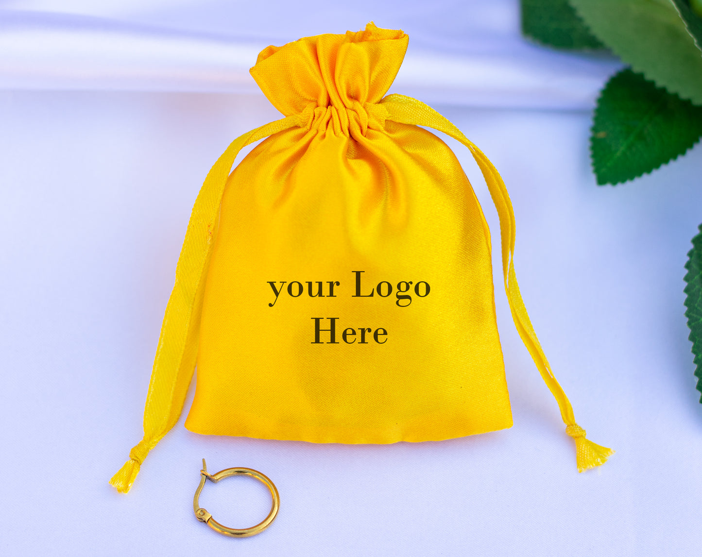 100pcs Yellow Satin Drawstring Jewelry Bags With Logo in Bulk