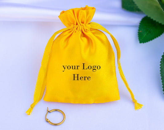 100pcs Yellow Satin Drawstring Jewelry Bags With Logo in Bulk
