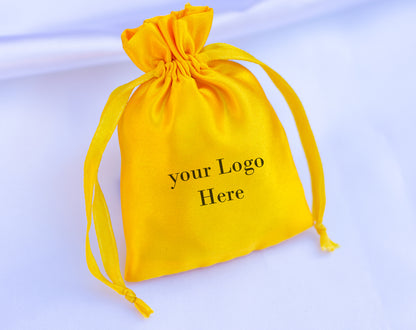 100pcs Yellow Satin Drawstring Jewelry Bags With Logo in Bulk