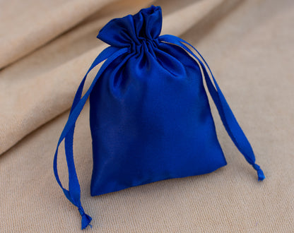100pcs Blue Satin Drawstring Jewelry Packaging Bags With Logo, Favor Bags