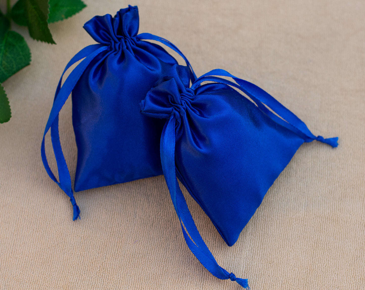 100pcs Blue Satin Drawstring Jewelry Packaging Bags With Logo, Favor Bags