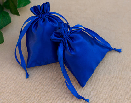 100pcs Blue Satin Drawstring Jewelry Packaging Bags With Logo, Favor Bags