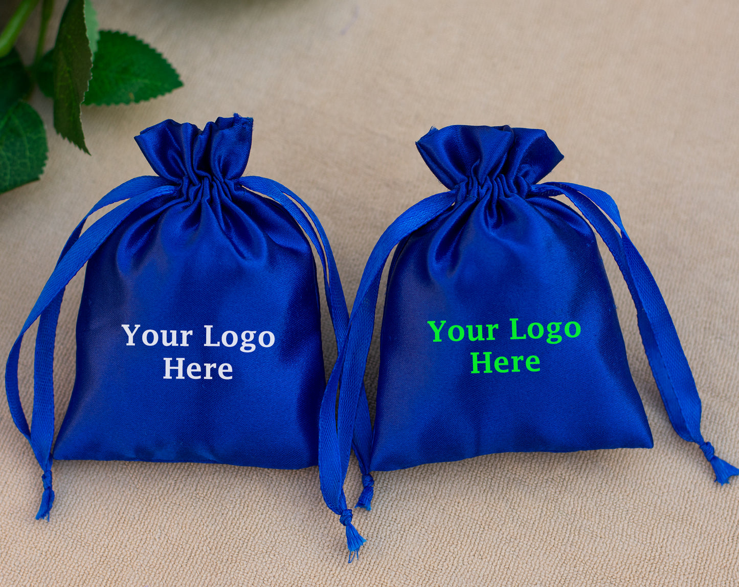 100pcs Blue Satin Drawstring Jewelry Packaging Bags With Logo, Favor Bags