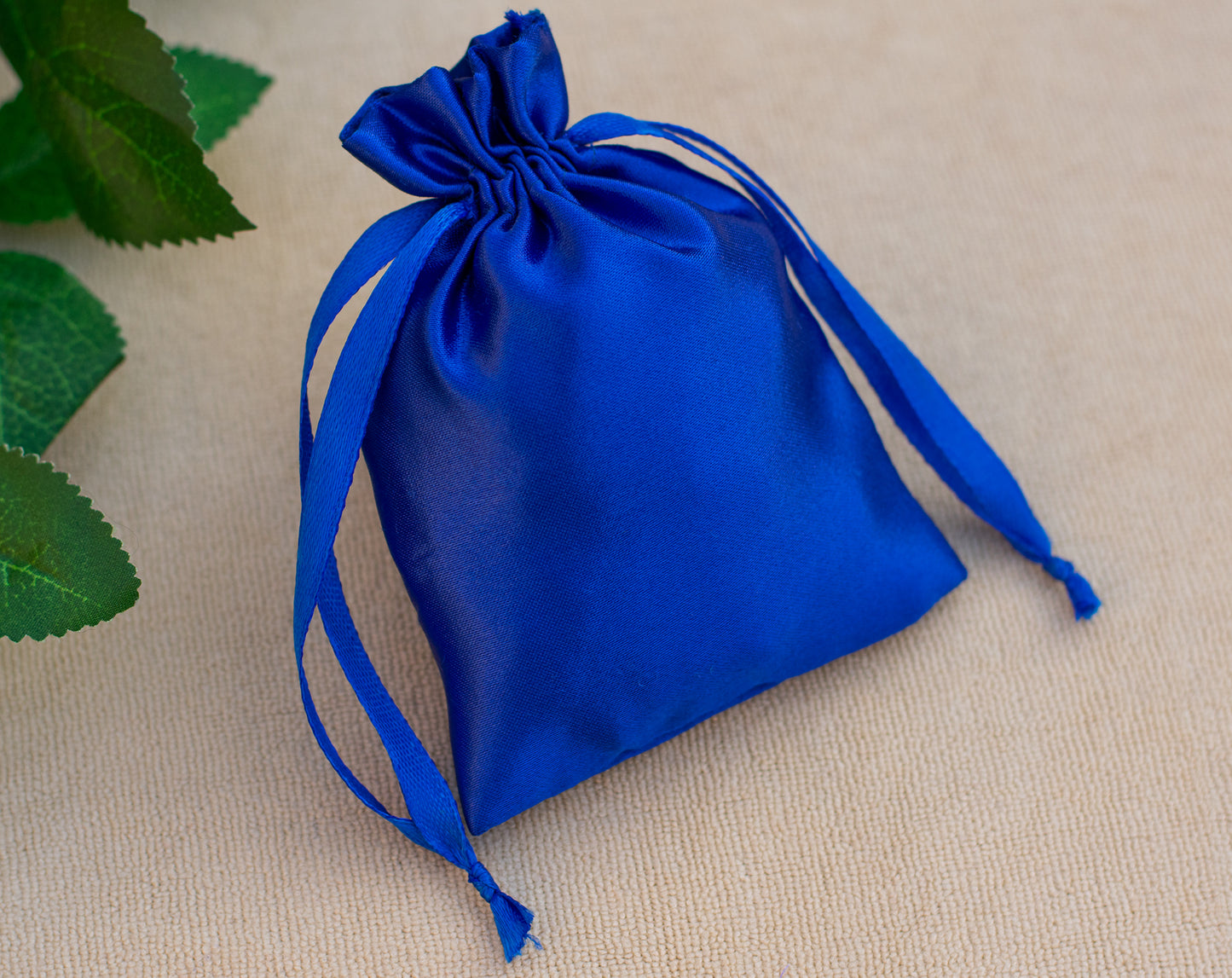 100pcs Blue Satin Drawstring Jewelry Packaging Bags With Logo, Favor Bags