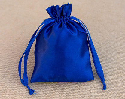 100pcs Blue Satin Drawstring Jewelry Packaging Bags With Logo, Favor Bags