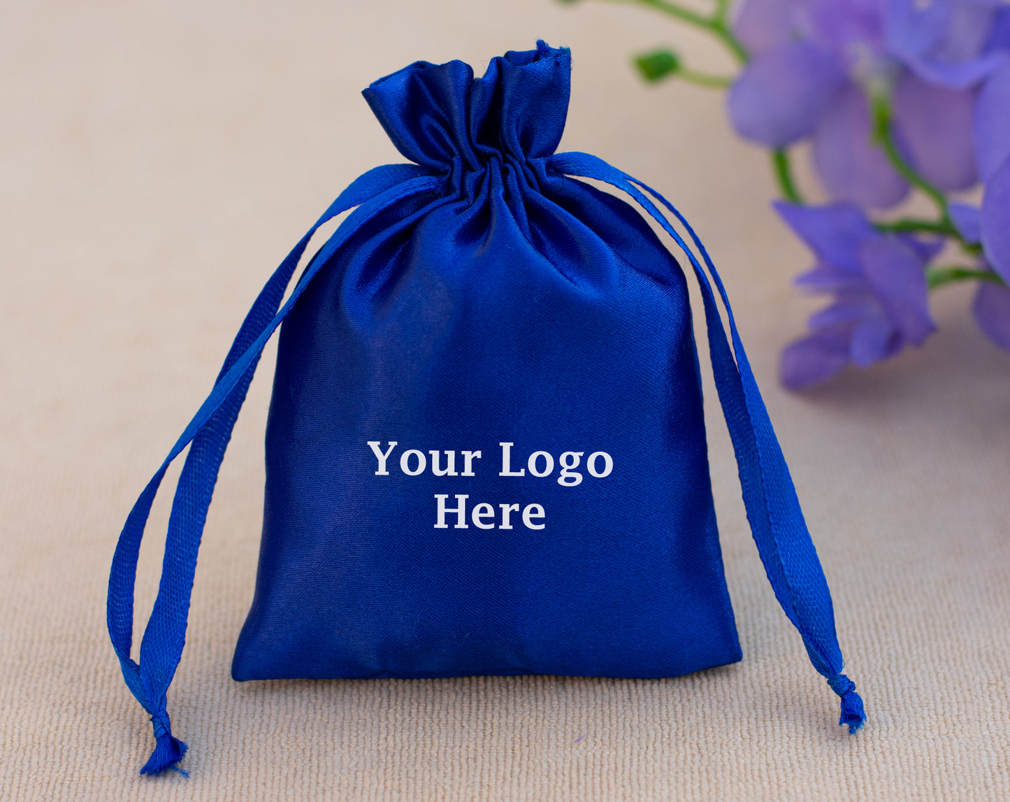 100pcs Blue Satin Drawstring Jewelry Packaging Bags With Logo, Favor Bags