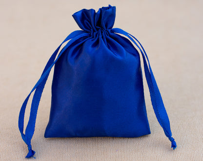 100pcs Blue Satin Drawstring Jewelry Packaging Bags With Logo, Favor Bags