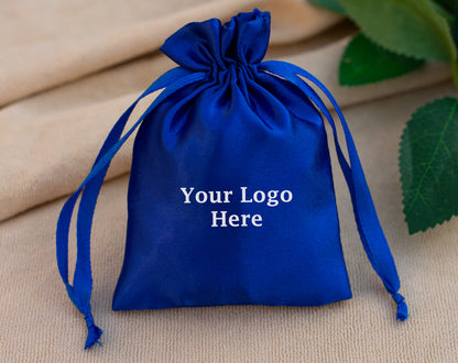 100pcs Blue Satin Drawstring Jewelry Packaging Bags With Logo, Favor Bags