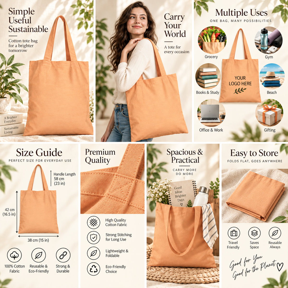 25pcs - Custom Business Logo Cotton Tote Bag for Retail Shops